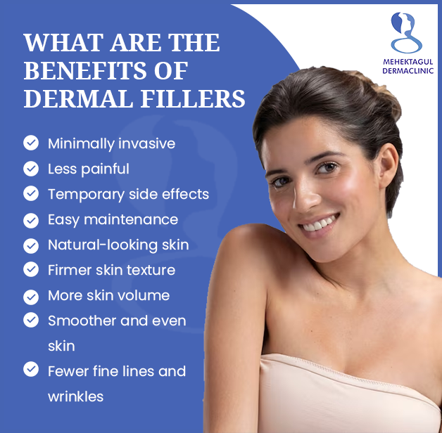Dermal filler cost in Delhi: Minimally invasive, Less painful, Natural-looking skin , Firmer skin texture, More skin volume , Smoother and even skin are the most popular benefits of dermal fillers.